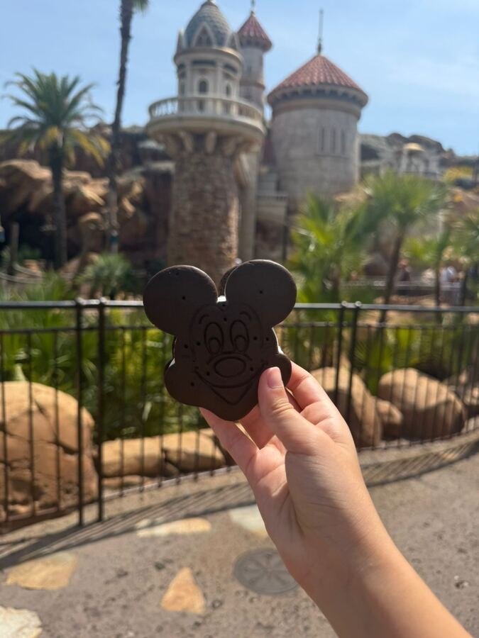 Biscoito do Mickey em frente a um castelo